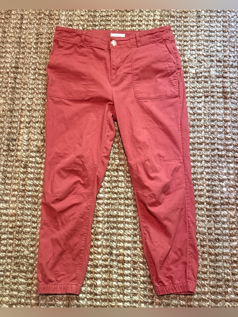 LOFT Coral Red Utility Jogger Pants, Size 10 Petite